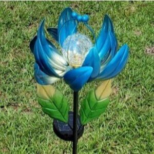 Solar Garden Lights Metal Flower Decor, Colorful Spinning Windmill Lotus Pathway